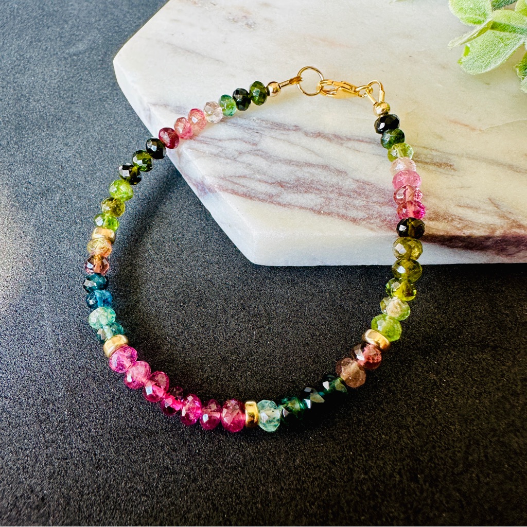 Multi Tourmaline Bracelet 14k Gold Filled Beaded Gemstone Bracelet